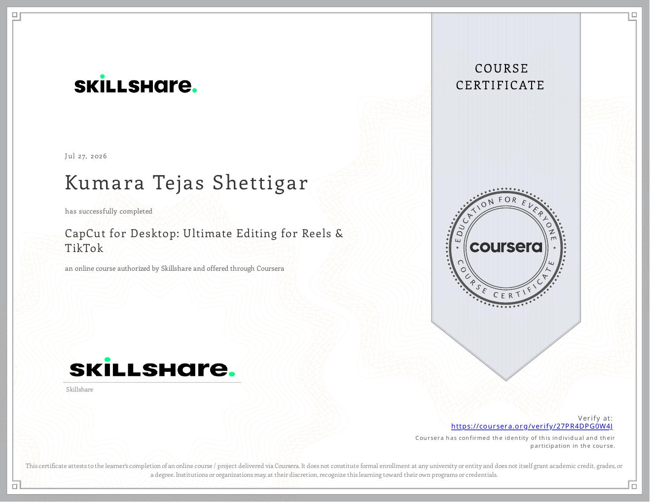 CapCut desktop course certificate